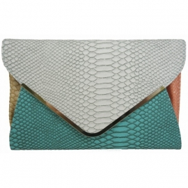 Color Block Faux Snake Clutch Blauw