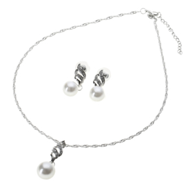 Parel Oorbellen & Ketting Set Zilver