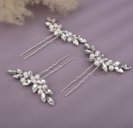 Zilverkleurige Haarpin met Parels en Steentjes 1 st