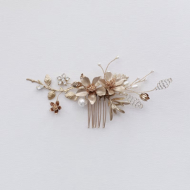 Goudkleurige Haarkam met Twee Bloemen