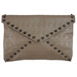 Skull Print Clutch Taupe