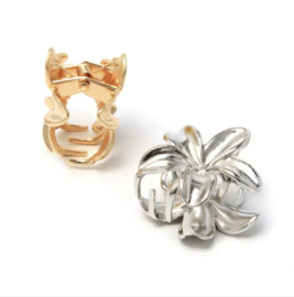Setje Kleine Metalen Haarklemmetjes Bloem Zilver 3 stuks