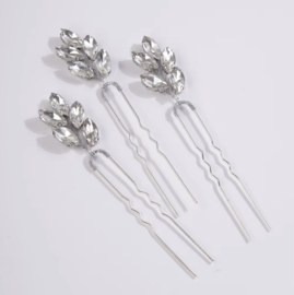 Haarpinnen Kristallen Zilver 3 stuks