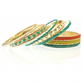 Set van 7 Bangles Wit & Turquoise