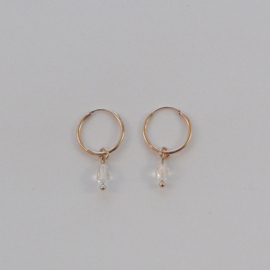 Oorringetjes goud (1,4cm) met edelstenen hangertjes