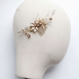 Goudkleurige Haarkam met Twee Bloemen