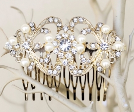 Vintage Feel Haarkam Goud met Parels