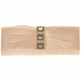 Champagne Clutch met Clear & Zwarte Steentjes SALE