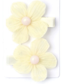Chiffon Bloem Haarclipje Zacht Geel 2 st