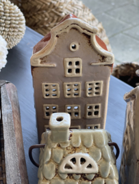 Keramiek theelichthuisje Gevelhuisje