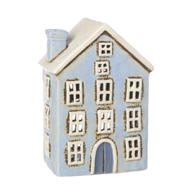 Keramiek theelichthuisje Gevelhuisje blauw