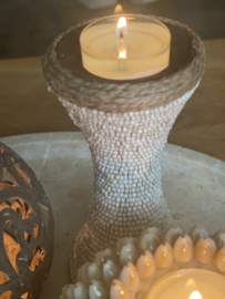 Schelpen kandelaar hout voor waxinelichtje