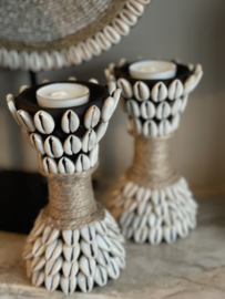 Schelpen kandelaar hout voor waxinelichtje