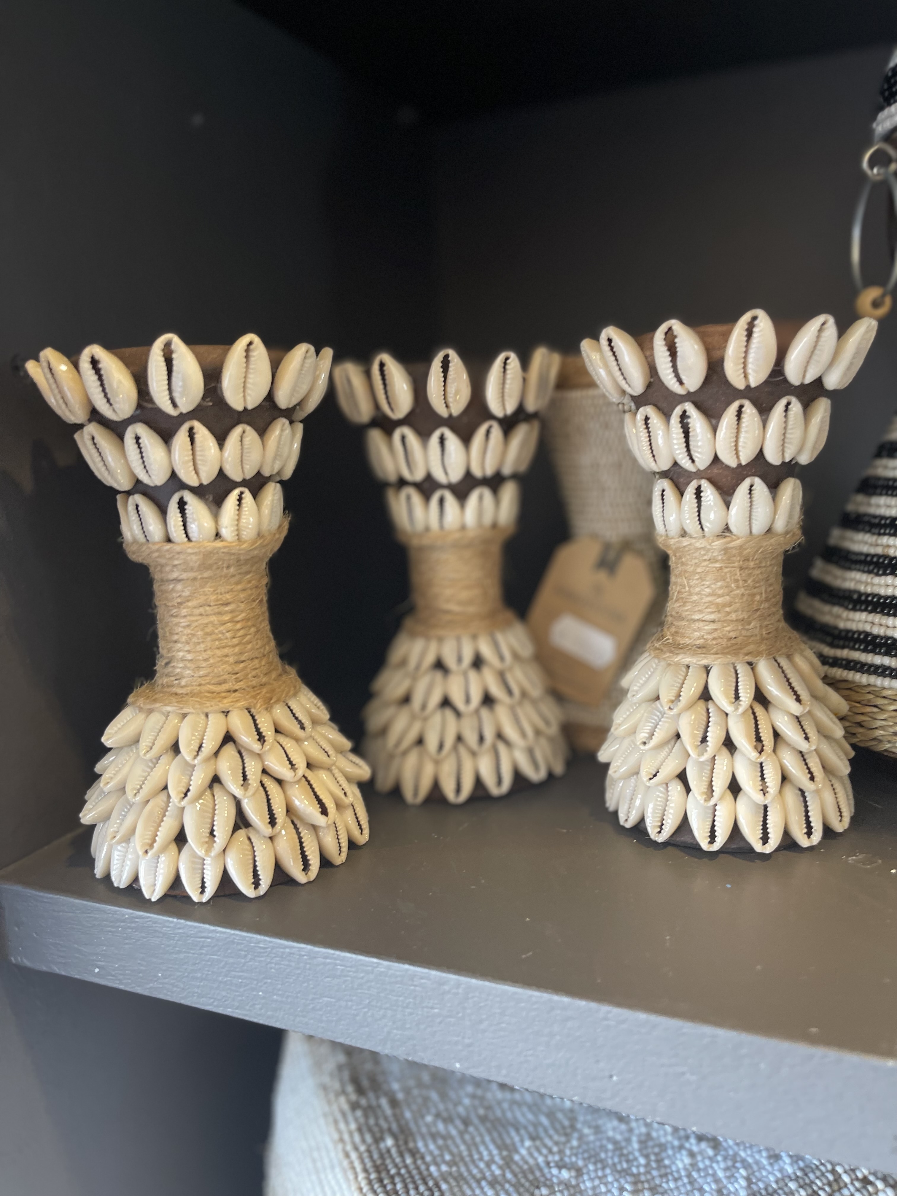 Schelpen kandelaar hout voor waxinelichtje