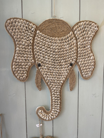 Handgemaakte olifant wanddecoratie van schelpen