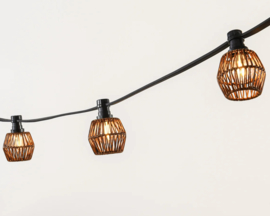 Prikkabel compleet met rotan lampenkapje donkere houtkleur