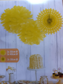 Set pompons met papieren waaier - Gele Paasversiering