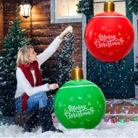 Set 2 grote kerstballen 48 cm - rood en groen