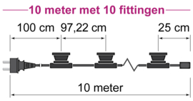 Prikkabel 10 meter voor buiten met 10 lampen