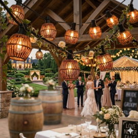 Prikkabel compleet met rotan lampenkapje donkere houtkleur