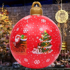 Grote kerstbal rood 60 cm - Kerstman met slee