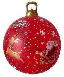 Grote kerstbal rood 60 cm - Kerstman met slee
