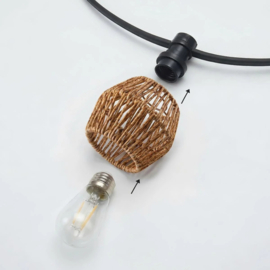 Prikkabel compleet met boho lampenkapjes gemeleerde houtkleur