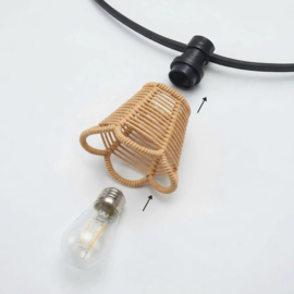 Prikkabel compleet met rotan lampenkapjes lichte houtkleur