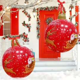 Grote kerstbal rood 60 cm - Kerstman met slee