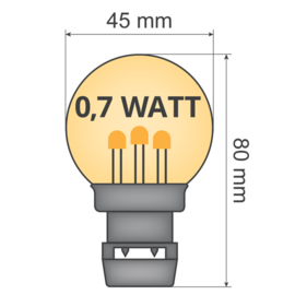 Lichtsnoer met transparante led lampen 0,7 Watt - 2000K