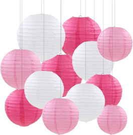 Babyshower lampionnen wit roze - 18 stuks