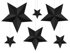 3D zwarte kerststerren DIY decoratie pakket - 6 stuks