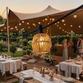 Prikkabel compleet met boho lampenkapjes gemeleerde houtkleur