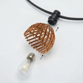 Prikkabel Ibiza stijl rotan inclusief lampenkapjes donkere houtkleur