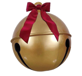 Opblaasbare kerstbel Jingle Bell met rode strik - 48 cm
