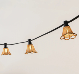 Prikkabel compleet met rotan lampenkapjes lichte houtkleur