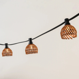 Prikkabel Ibiza stijl rotan inclusief lampenkapjes donkere houtkleur