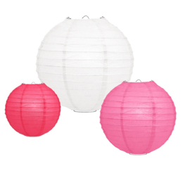 Lampion pakket roze-wit - 10 lampionnen