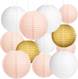 Lampion pakket 100 lampionnen goud, roze en wit