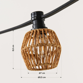 Prikkabel compleet met boho lampenkapjes gemeleerde houtkleur