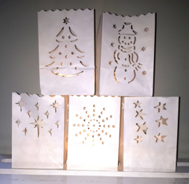 Kerstmix kaarszakjes 5 verschillende designs - 10 stuks