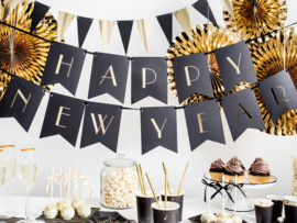 Letter banner Happy New Year zwart - 1.70 m