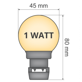 Lichtsnoer met melkwitte led lampen 1 Watt - 2650K