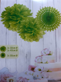 Set pompons met papieren waaier - Groen