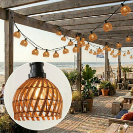 Prikkabel Ibiza stijl inclusief rotan lampenkapjes donkere houtkleur