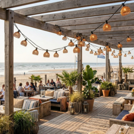 Prikkabel Ibiza stijl rotan inclusief lampenkapjes donkere houtkleur