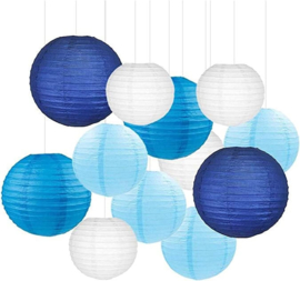 Babyshower lampionnen wit blauw - 18 stuks