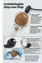 Prikkabel compleet met lampen en rotanlook kapje lichte houtkleur