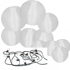 10 witte buiten lampionnen + prikkabel led verlichting