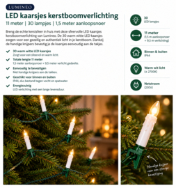 Lumineo LED kaarsjes kerstboomverlichting 11 meter - 30 kaarsjes
